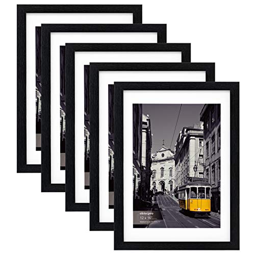 eletecpro 12x16 Picture Frames Set of 5, Display 8x10 or 8.5x11 Photo Frame with Mat or 12x16 Without Mat, Wall Gallery Poster Frames, Photo Frames Collage for Wall Display