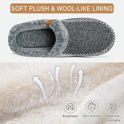 ATHMILE Men's Slippers Slip On Moccasin, Indoor Outdoor Warm Fuzzy Comfy House Shoes, Fluffy Wide Loafer Home Bedroom Slippers3