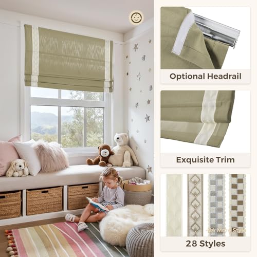 Image of TWOPAGES Isabella No Drill Cordless Roman Shade Linen Textured Cotton Roman Blind for Windows, Custom Made Room Darkening Blackout Roman Window Shade, Hardware Included, Khaki, 1 Piece