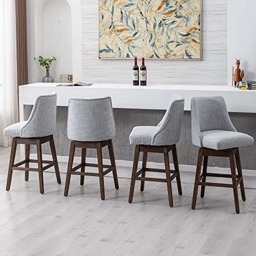 27.5 inch Counter Height Bar Stools Set of 4 Faux Leather 360°Swivel Barstools with Back and Wood Legs Upholstered Stool Chairs for Home/Kitchen Island/Breakfast Bar/Restaurant, Brown