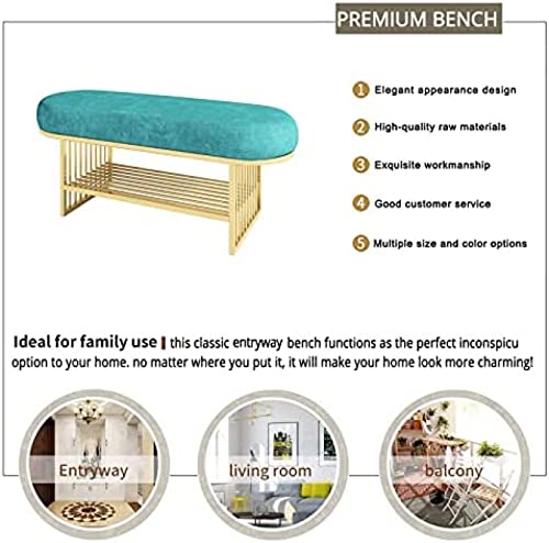 Banc à chaussures velours rembourré de luxe vert avec rangement doré