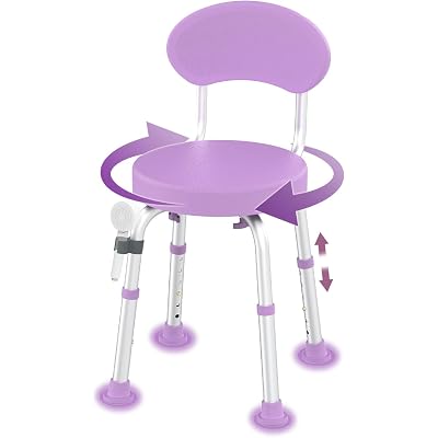Swivel Shower Chair, 360° Non-Slip Shower Seat with Backrest for Elderly and Disabled, Height Adjustable Rotating Tub Bench for Seniors Bathroom Inside Shower with Compact Frame (Purple)