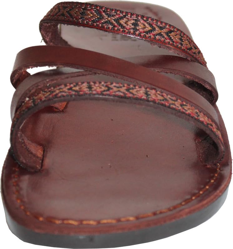 Holy Land Market Men/Women Biblical Jesus Leather/Embroidered Sandals/Slides From Jerusalem (Saint Paul Style)2