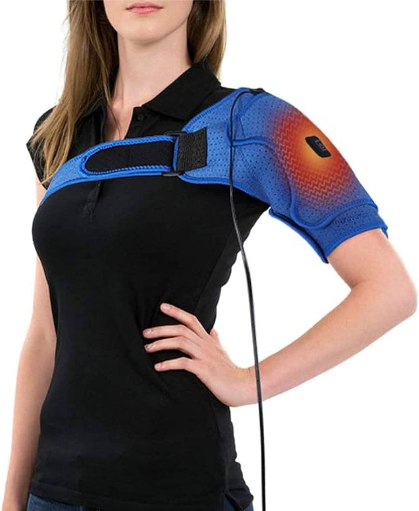 Heated Shoulder Support Brace, Shoulder Heating Pad with Adjustable Strap, USB Electric Arm Wrap Brace for Rotator Cuff, Frozen AC Joint, Dislocation Sprains and Tendonitis Muscles Pain Relief (S)