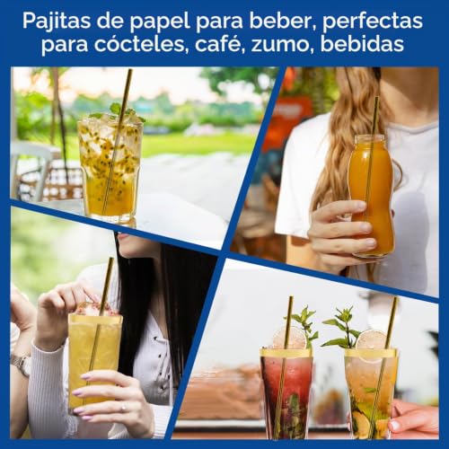 Miniatura 4 de Pajitas Desechables De Papel Dorado De 19,7 X 0,6 Cm, 500 Unidades, Para Cócteles, Bodas, Fiestas, Tamaño Estándar