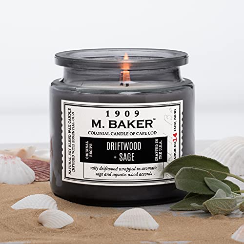 Colonial Candle Driftwood & Sage Scented Jar Candle, M. Baker Collection, 2 Wick, Grey, 14 Oz - Up To 60 Hours Burn #TOP2