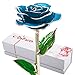 DEFAITH Real Rose 24K Gold Dipped, Forever Gifts for Her Valentine's Day Anniversary Wedding and Proposal - Teal Blue with Stand