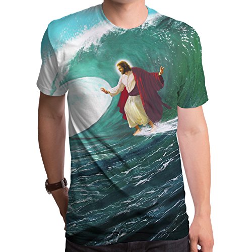 Surfs Up Jesus Sublimated T-Shirt, Green/White, Small
