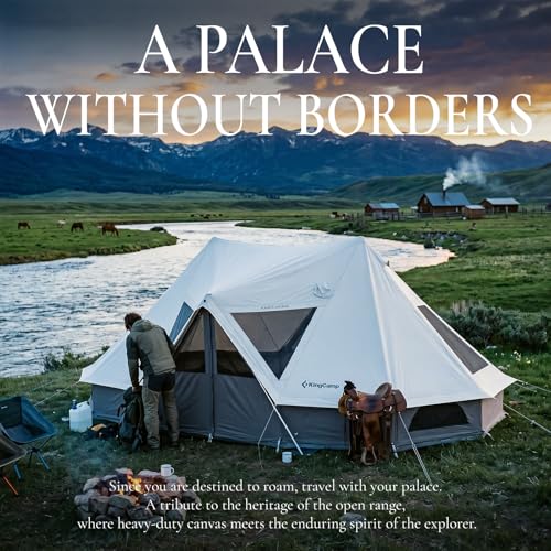 KingCamp Canvas Bell Yurt Tents - 4 Seasons Large Waterproof & Windproof Luxury Glamping Tent with Stove Jack for Family Outdoor Adventures - Image 9