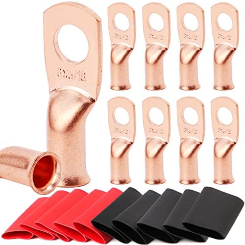 TKDMR 10 PCS 6 AWG - 5/16 Battery Cable Lugs Copper Wire Ring Terminals