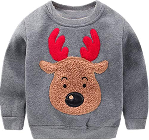 Popshion Toddler Boys Christmas Sweatshirts Long Sleeve Pullover Shirts Deer Sweater Cartoon Tee Sport Tops Gray