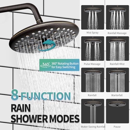 Image of SR SUN RISE Shower Faucet - Multifunctional High Pressure Shower Head System with Handheld Shower Head Fixtures - Valve Included (Oil Rubbed Bronze, 10 inch)