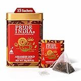 Pride of India | Assamese Gold English Breakfast Blend | 15 Predium Pyramid Full Leaf Individually Wrapped Tea Bags | Full-Bodied, Strong & Malty Flavor | Single Estate Certified Classic Tea