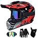 MRDEAR Casco Motocross con Occhiali Guanti Mascherina, Casco Integrale MTB Casco Cross Kit Adulto Bambino Casco per Moto Bici Motard Offroad Enduro Downhill Sport, Nero e Rosso,L