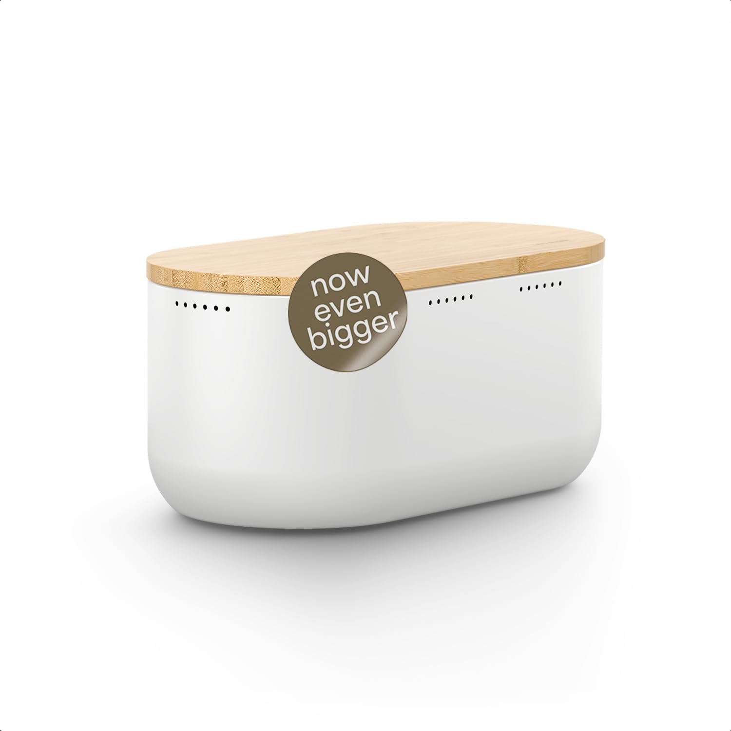 LARS NYSØM Bread Box I Metal bread box for long lasting freshness with non-slip pads I Baked goods Bin with bamboo lid usable as cutting board I 34.5x18.5x15.8cm (Pure White)