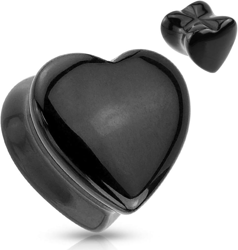 Pierced Owl - Natural Black Onyx Heart Shaped Saddle Plug Gauges, Sold As Pair