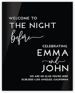 Andaz Press Personalized Black Acrylic Wedding Rehearsal Dinner Sign, 16"x20" Custom The Night Before Welcome Sign for Easel Stand, Modern Rehearsal Dinner Decorations