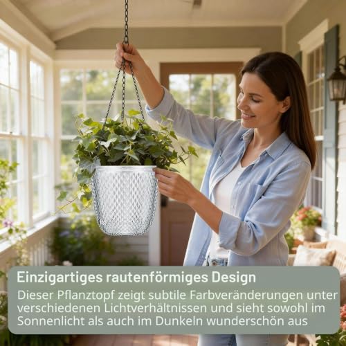 QCQHDU Selbstbewässernde Hängetöpfe, 2 Stück, 18,3 cm, hängende Pflanzgefäße für Pflanzen im Innen- und Außenbereich… – Ansicht 2