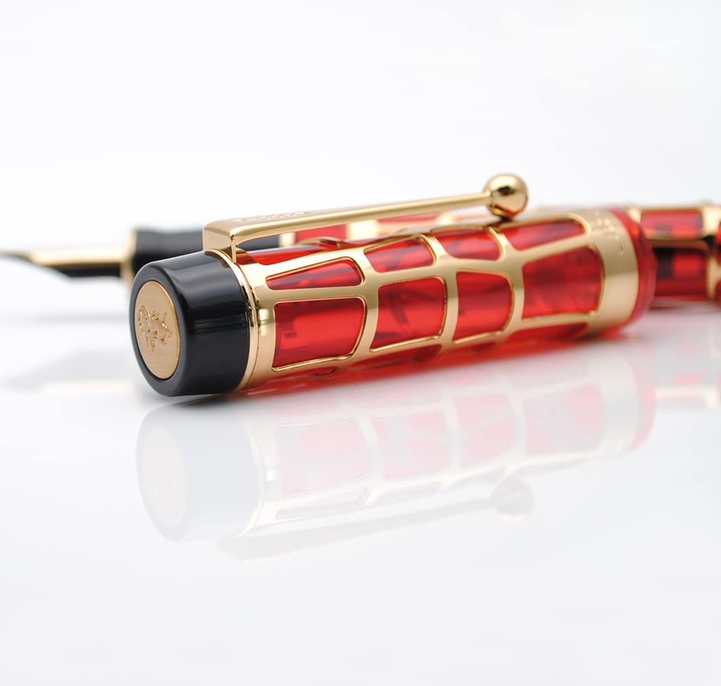 JINHAO 100 Fountain Pen Metal and Resin Grid Skeleton Writing Pen with Converter (Medium Nib, A-Red) - Image 2