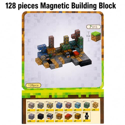 Image of Legos Magnetic Building Blocks for Boys & Girls Ages 14 to 17 Adults | 128 pcs STEM Magnetic Tiles Pixelated Cube Construction Toy | Creative Learning Birthday Gift
