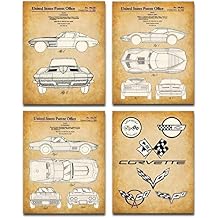 Original Corvette Patent Art Prints - Set of Four Photos 8x10 Unframed - Makes a Great Man Cave Decor and Gift Under $20 for Corvette Owners and Car Enthusiasts