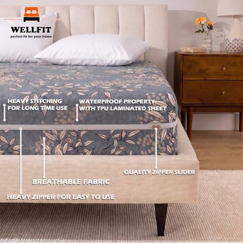 Image of WELLFIT Waterproof Premium Glace Cotton 300 TC Mattress Protector Single Size | 36x72x6 Inches | Bed Cover with Zip | Mattress Cover with Zipper Chain | 3x6 Ft Mattresses