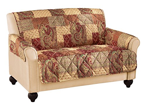 Collections Etc Paisley Floral Patchwork Furniture Protector Cover, Brown, Loveseat