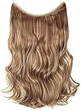 Extensiones de Cabello Natural con Hilo Invisible Sin Clip Pelo Sintético Una Pieza Rizada Postizos de Pelo Pelucas 20"(50cm,90g,Castaño Claro mezcla Rubio Ceniza)