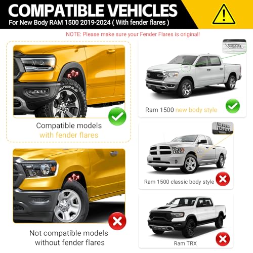 Image of Truck Mud Flaps for 2019-2024 Dodge Ram 1500 with OEM Fender Flares(New Body Style), Front & Rear Mud Guards Set No Drill Splash Guards Accessories 4pcs(NOT for Classic or TRX Models)