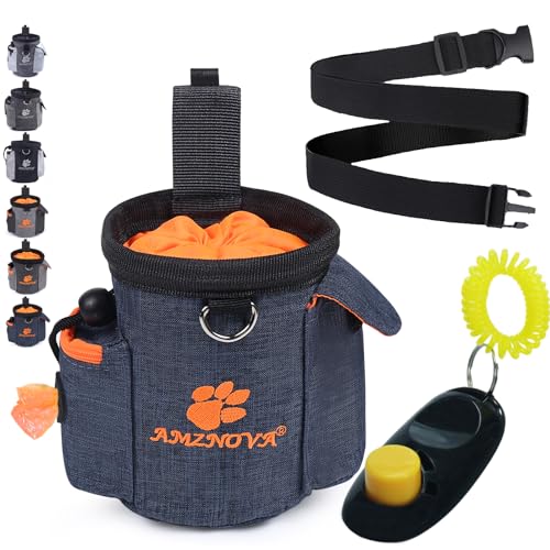 AMZNOVA Leckerli-Trainingstasche, Mehrzweck- und tragbare Leckerli-Tasche für Welpen, Verstellbarer Bund und Kotbeutelspender für Spaziergänge, Wandern, Heideblau