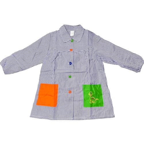 YIJIA | Bata Escolar Unisex para Niños y Niñas - Uniforme Infantil para Guardería y Colegio con Botones | Cuadrado (FR/ES, Edad, Talla única, Regular, Talla 4（5-6 año）, Cuello azul lisa)