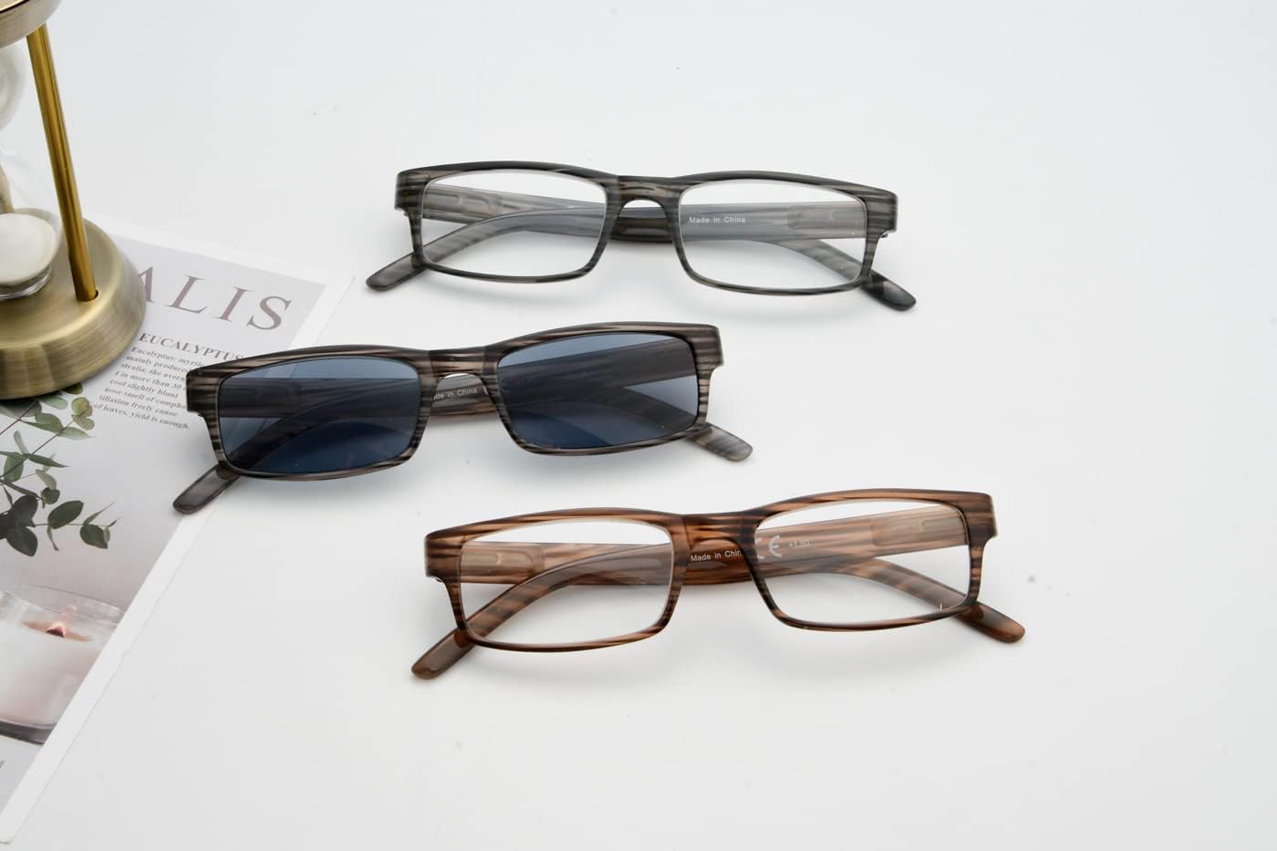 Eyekepper Spring Hinge Striped Reading Glasses (3 Pairs) Men Includes Sunshine Readers +1.75