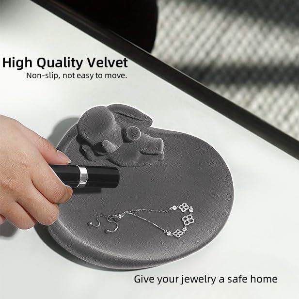 Styptika Light Luxury Flocking Elephant Jewelry Tray, Ring Dish Ring Holder for Women, Birthday Gifts for Women, Bridesmaid Gifts, Trinket Dish, Cute Home Decor Entry Room Decor, Gray