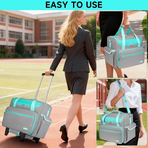Image of Rolling Craft Bag, Craft Bag with Wheels for Scrapbook Supplies, Large Scrapbook Tote with 15.6'' Laptop Sleeve, Rolling Art Supply Storage for Scrapbooking Tools, Gray
