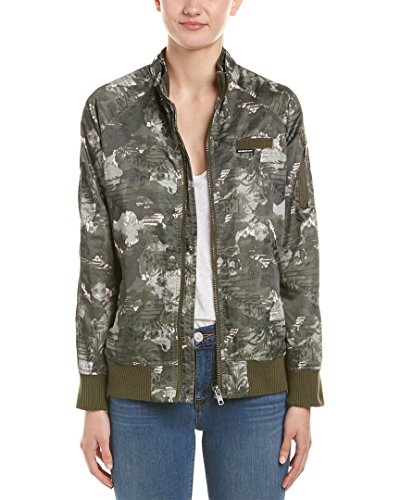 Members Only Women's Iconic Boyfriend Jacket with Satin Finish, Floral Camo, XS