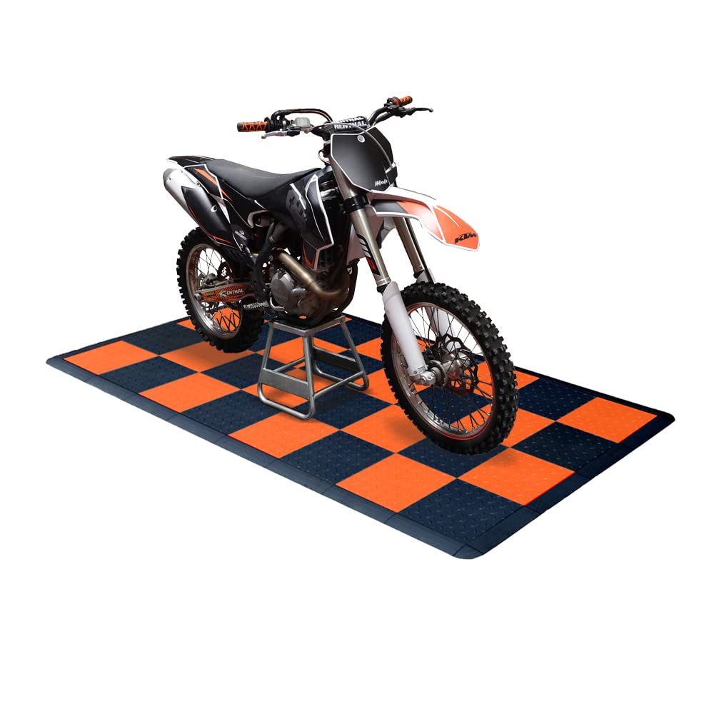 Speedway Garage Floor Mat Kit for Motorcycle, Small, Checkered - Black/Orange