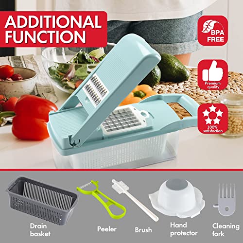 Ourokhome Vegetable Dicer Mandolin Slicer - 7 Blades Handy Onion Chopper Shredder With Egg Separator And Colander Strainer For Kitchen Multiple Uses ( Blue) #TOP4