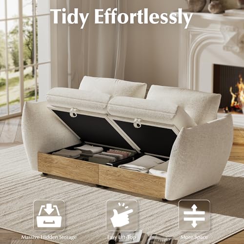 Image of 70 inch Loveseat Sofa with Storage, Cotton and Linen Fabrics Modern Oversized Modular Sectional Cloud Couch with Armrest Pillow, Easy Assembly for Small Spaces, Ivory