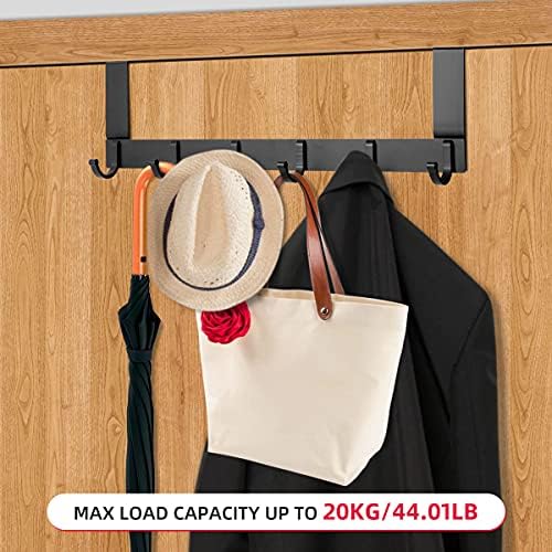 testyu Door Hooks Hanger Rack, Over Door Hooks with 6 Hooks Heavy Duty Towel Hats Clothes Hanging Organizer for Bathroom Bedroom Kitchen (Black)