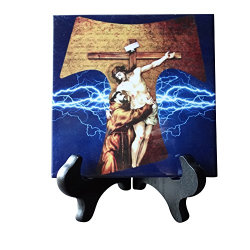 Gifts by Lulee, LLC Saint Francis of Assisi at The Crucifixion Porcelain Tile Plaque Ready for Hanging Three Prayer Card Enclosed (6x6)