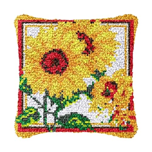 Image of bositigo Latch Hook Kits for DIY Throw Pillow Cover, Colorful Handmade Pillow Case for Home Decoration, Festival Gift 17x17inch (Flower-BZ325)