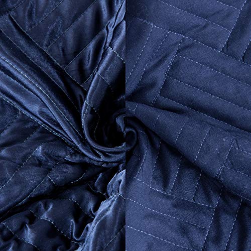 Ntbay 3 Pieces Silk Satin 106X92 King Quilt Set, Geometric Pattern Bedspread Luxury Quilted Coverlet Set For All Seasons(1 Quilt, 2 Pillow Shams), Navy Blue #TOP2