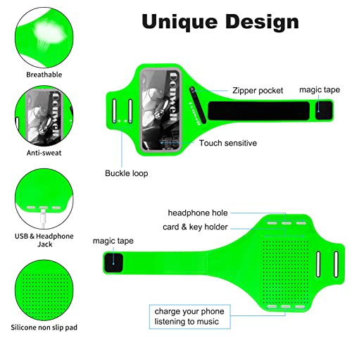 Tsuinz Cell Phone Armband,Water Resistant Phone Holder For Running Exercise Airpods Bag Adjustable Running Armband For Iphone 13/12/11 Pro X/Xs/Xr/8/7/6 Samsung Galaxy S22/S21/S20/A10E(Green) #TOP2
