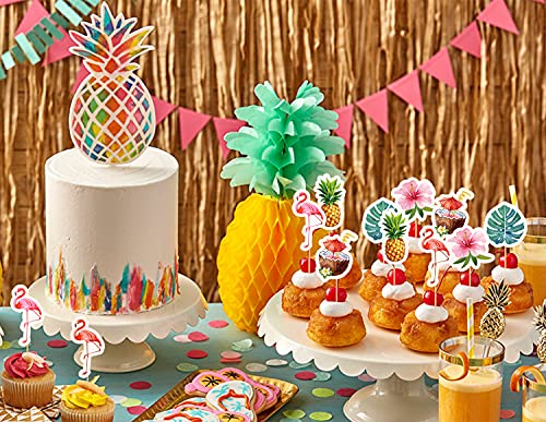 36Pcs Hawaiian Luau Cupcake Topper Flamingo Pineapple Palm Leaves Coconut Flower Shaper Cake Decoration Picks For Tropical Summer Party Wedding Decoration Supplies #TOP4
