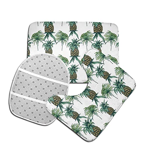 DIRYKILP Badematte + Konturmatte + Toilettendeckelbezug, Ölgemälde Ananas 3 Stück Badematte Set, mit rutschfester Klebeunterseite – Bild 5