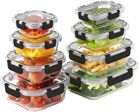 8 Pack Borosilicate Glass Food Storage Containers with Lids, Glas...