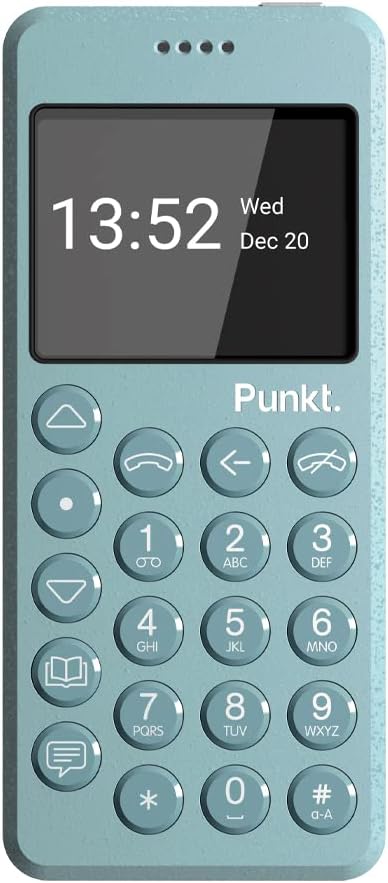 Punkt.MP02 New Generation 4G LTE Minimalist Mobile Phone, Unlocked, Nano-SIM, WiFi Hotspot,2GB RAM+16GB Storage, 1280 mAh Battery - Light Blue