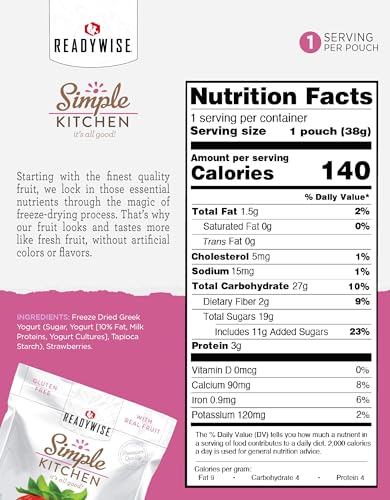 READYWISE - Simple Kitchen, Freeze-Dried, Strawberries, Yogurt, Pack of 6, Vegetarian, Gluten Free, Snacks, Dried Fruit, Pre Workout, Healthy Snacks - Thumbnail 4