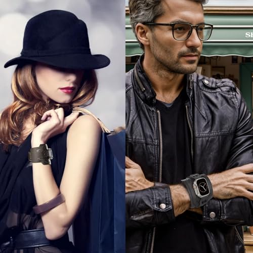 VIQIV Leather Band Compatible with Apple Watch 45mm for Men 44mm 42mm 41mm 40mm 38mm 46mm 49mm SE Bands Women, Cuff Bracelet Wide Sport Straps Wristband for Iwatch Series 10 9 8 7 6 5 4 3 SE SE2 Ultra 2 ,Black 44/45/46/49/42MM(Series 3 2 1) by VIQIV - Image 6