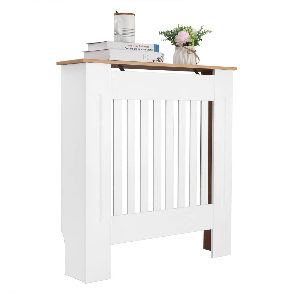 LEADZM Heizkörperverkleidung Heizkörperabdeckung Heizungsverkleidung | Heizkörper Radiator Abdeckung Lamellen-Design MDF Weiß (78 x 19 x 81.5CM)